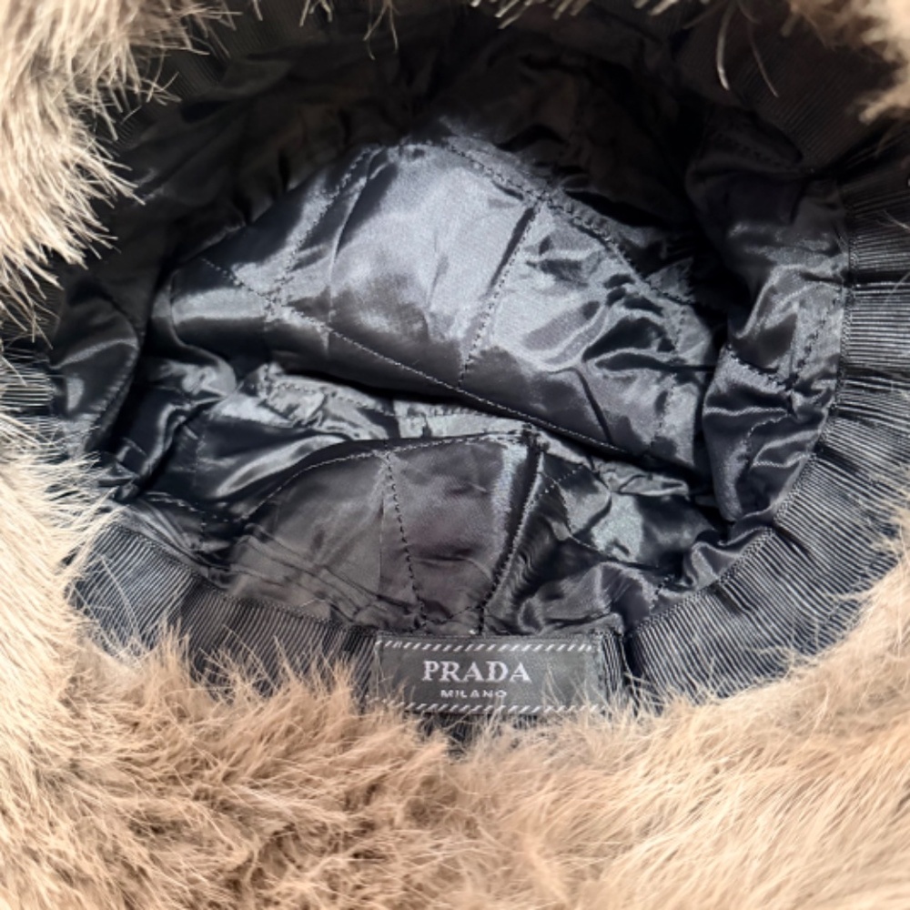 WOMEN'S PRADA BROWN FAUX FUR BUCKET HAT WINTER LUXURY EXCELLENT - Picture 6 of 6